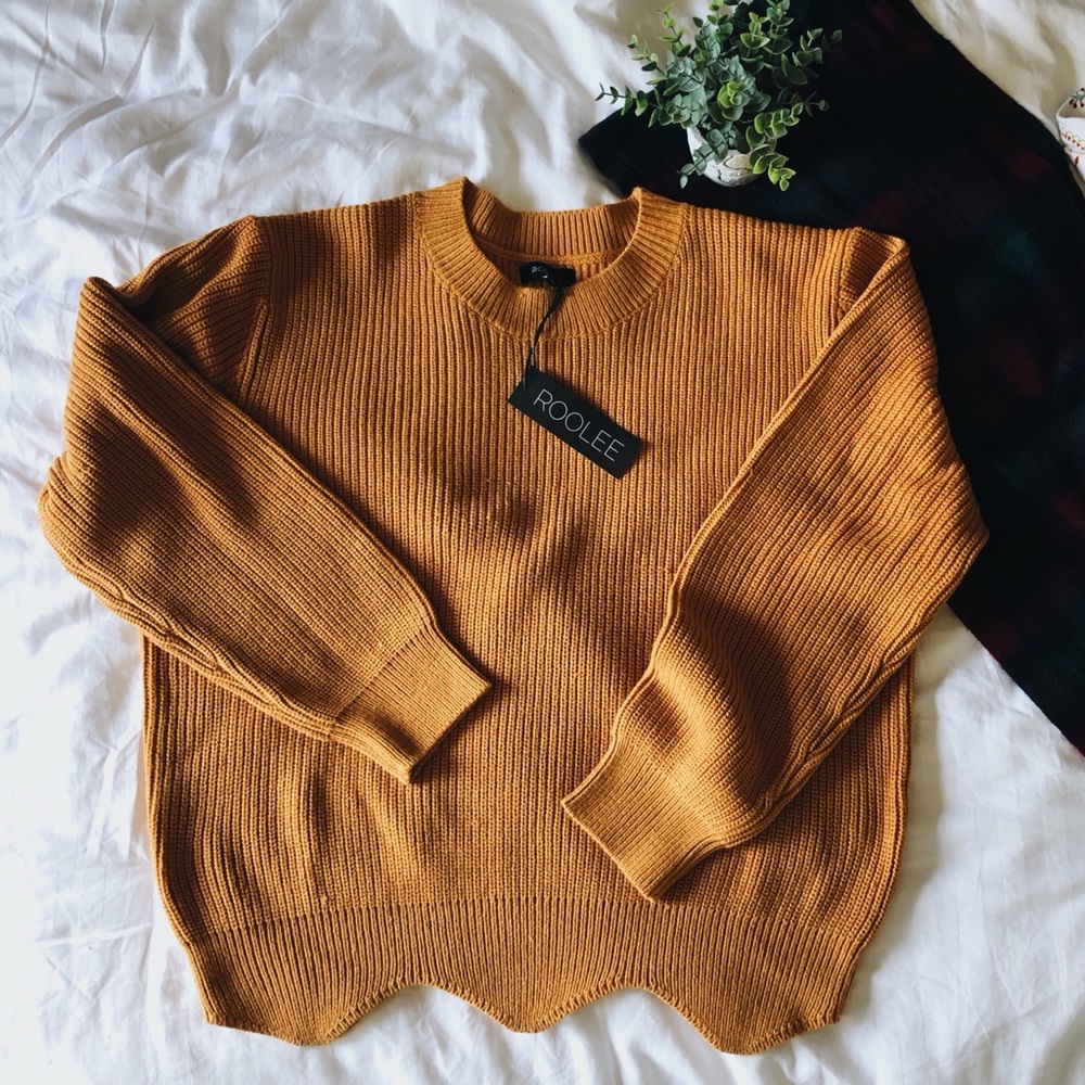 NWT ✨ Roolee Camel Scalloped-Hem Sweater